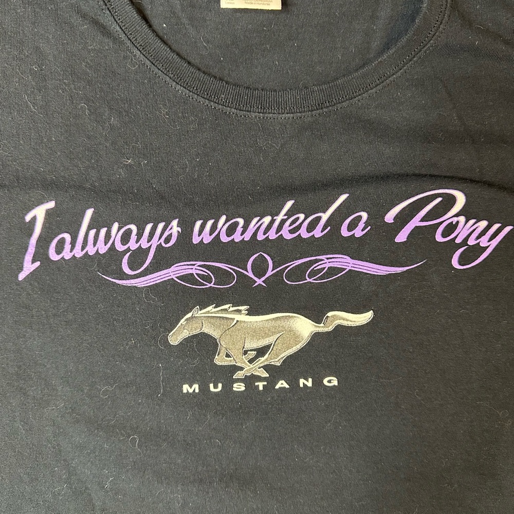 Gildan Mustang Black Tee with Purple and Silver Print